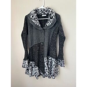 Witchy Whismigoth Gray Leopard Print Trim Knit Cardigan Jacket Size‎ M Grunge